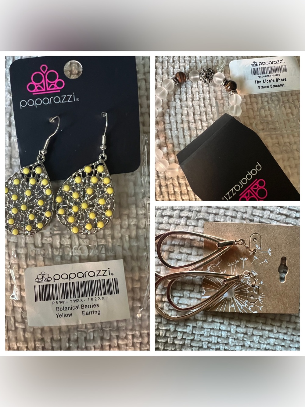 3 pc Plunder earrings and Paparazzi earrings and bracelet